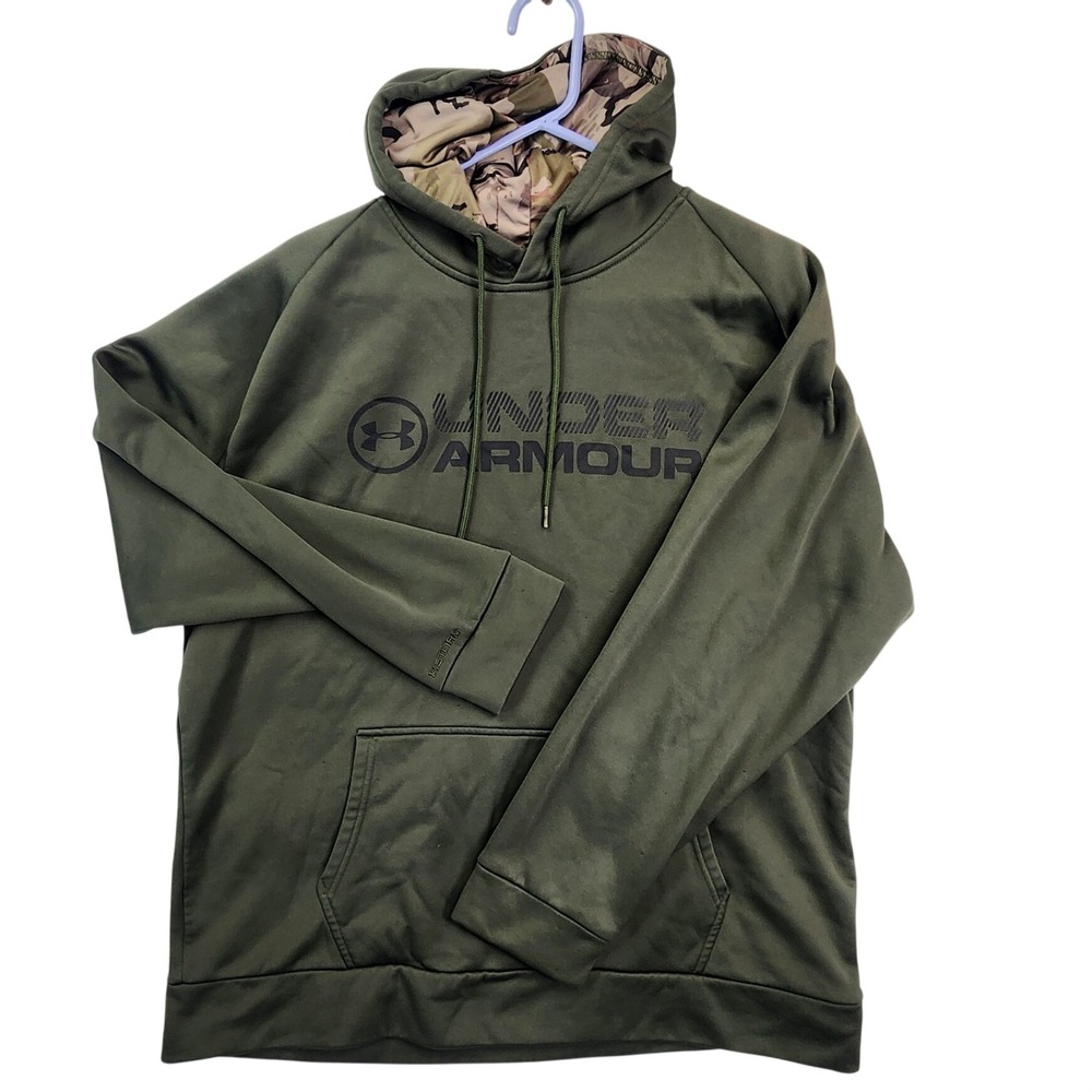 Under Armour Olive Green Hoodie ColdGear Camo Lined XL Men Gorpcore Tactical Gym